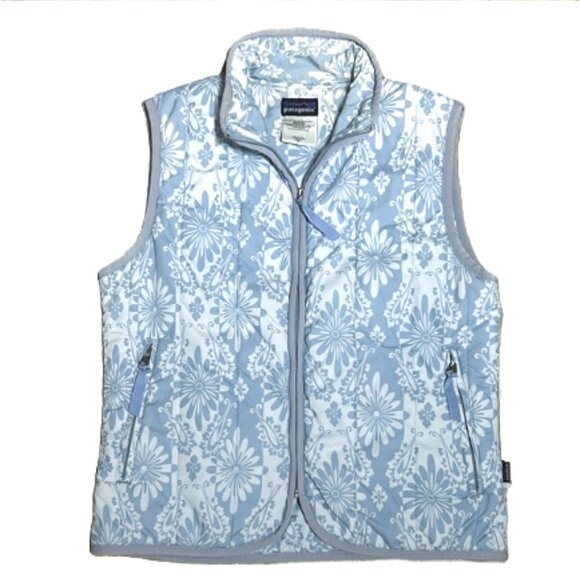 Patagonia Women's Nano‎ Puff Vest Small – Light Blue & White Floral, PrimaLoft - Picture 1 of 7